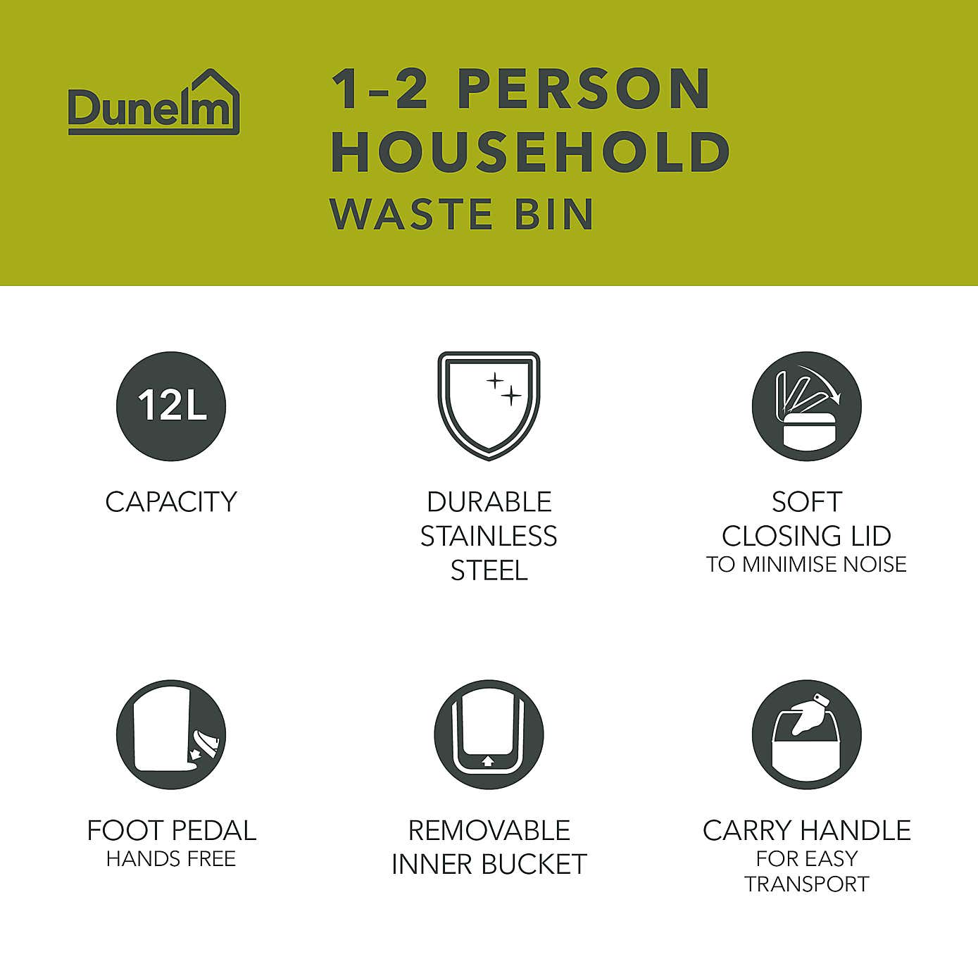 Modern 12L Stainless Steel Pedal Bin