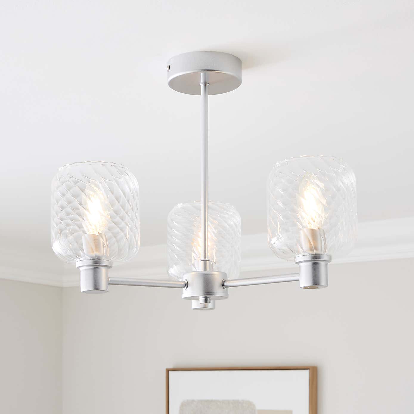Erika Ribbed 3 Light Semi Flush Ceiling Light