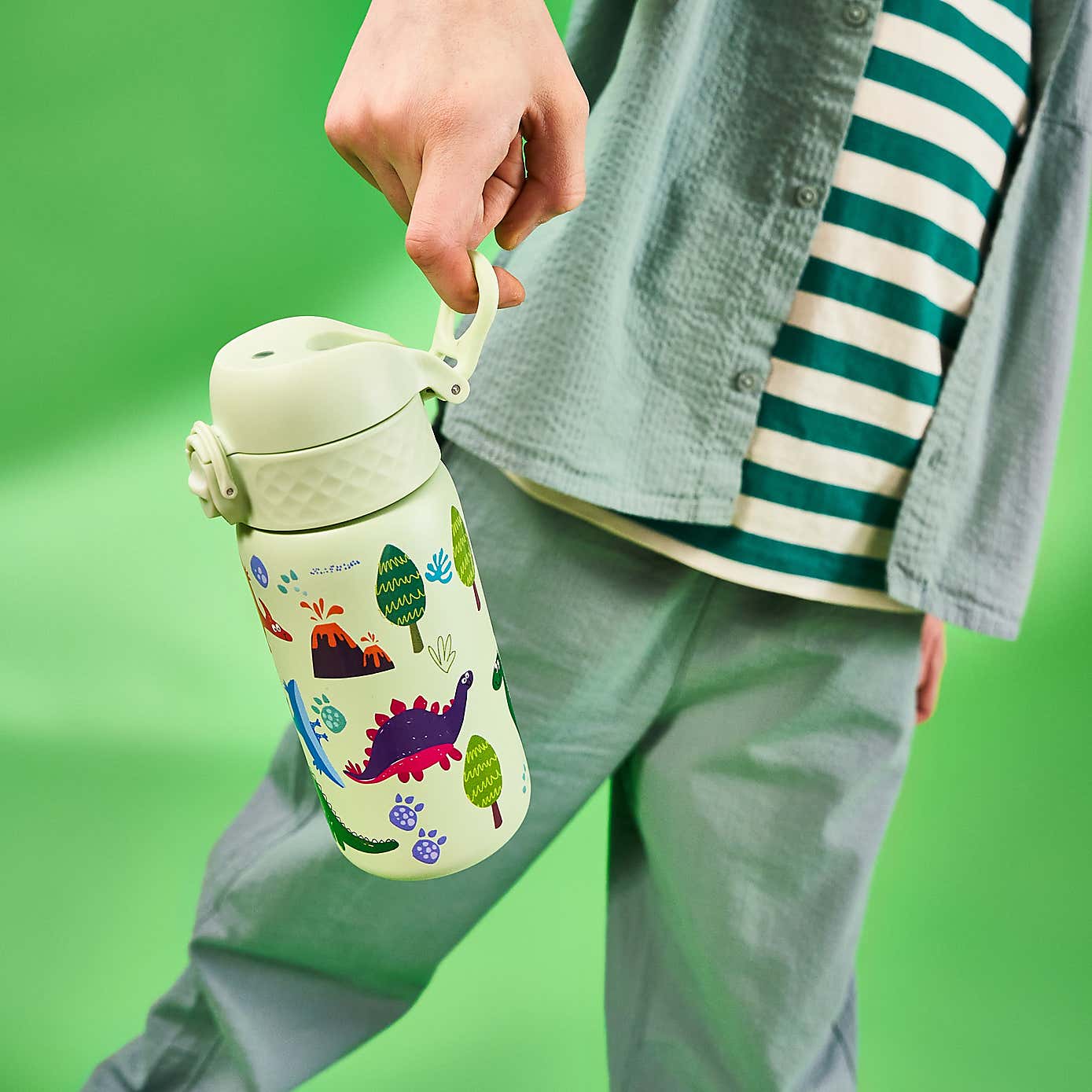 Ion8 Dinosaur Leak Proof Kids Stainless Steel Water Bottle, 400ml