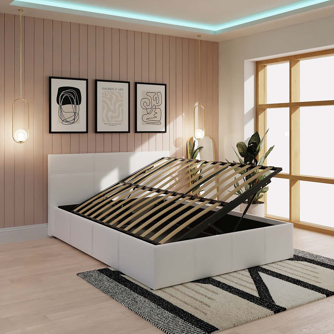 Side Lift Ottoman Bed Frame, Faux Leather