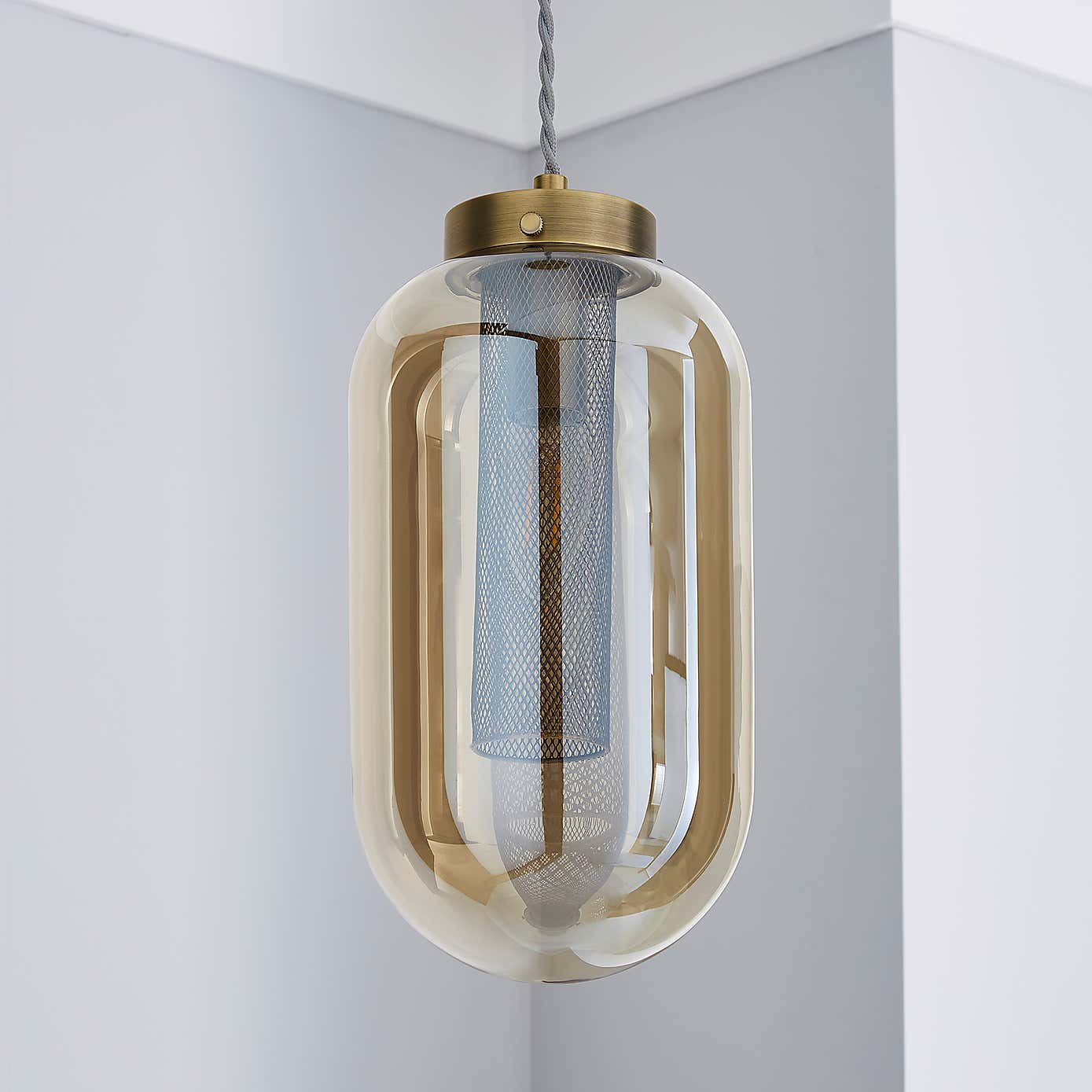 Safi Mesh 1 Light Pendant Ceiling Fitting Antique Brass