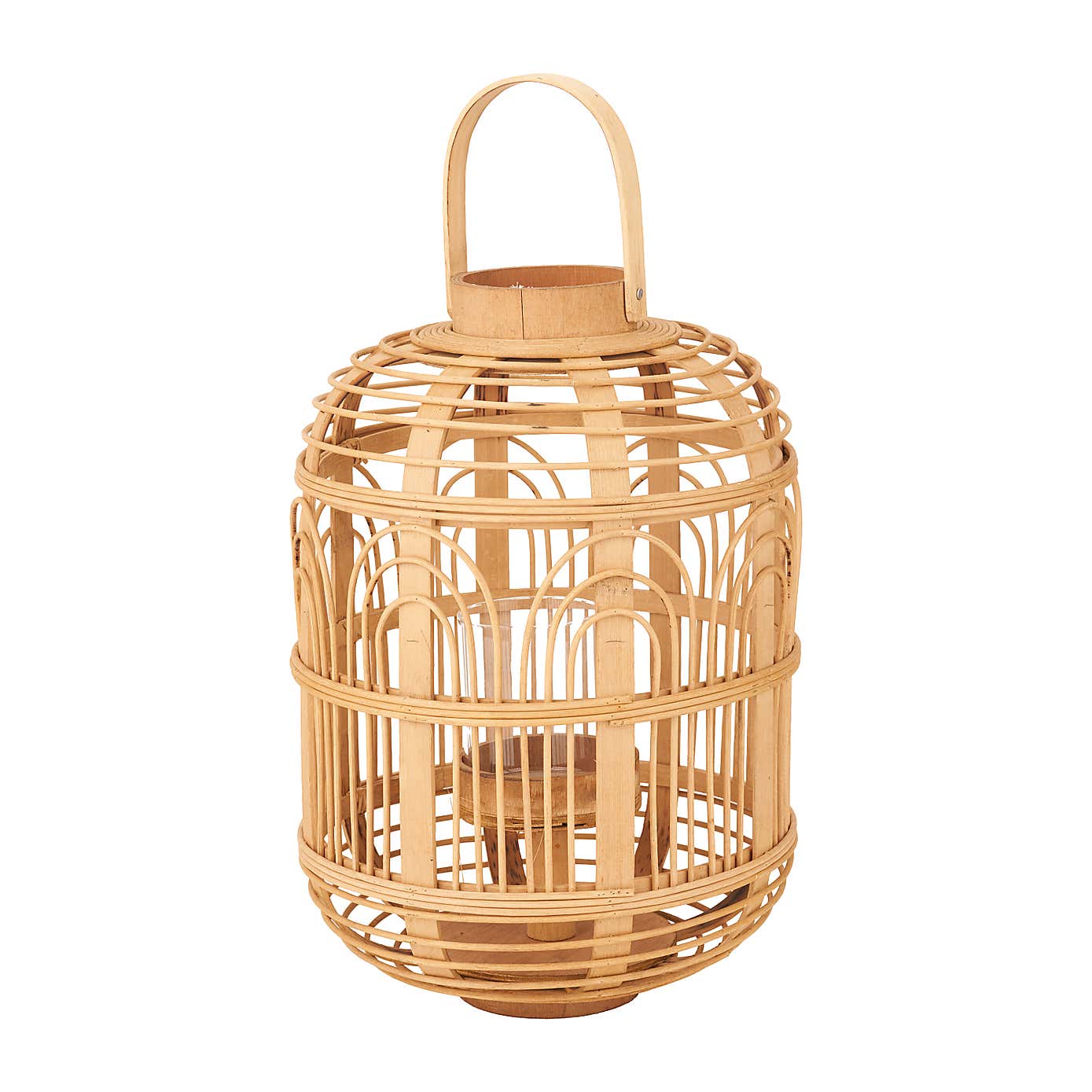 Large Natural Bamboo and Glass Lantern