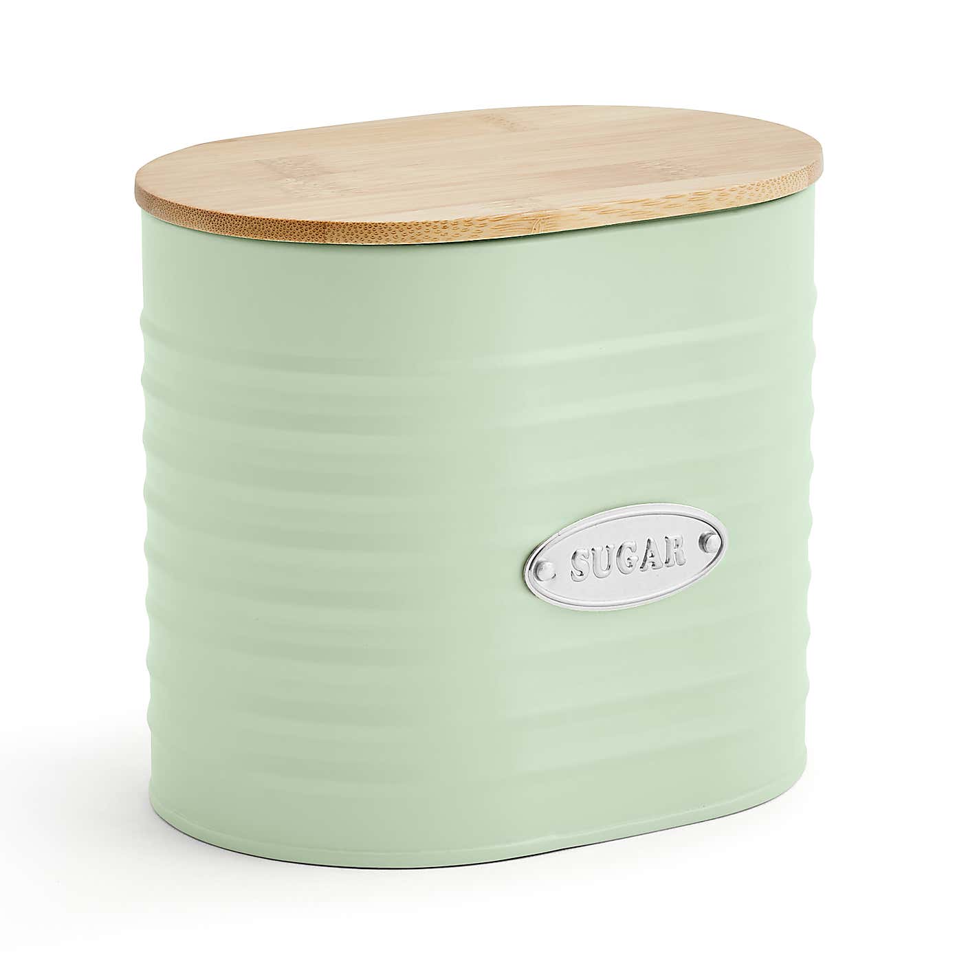 Metal Sugar Canister with Badge Sage