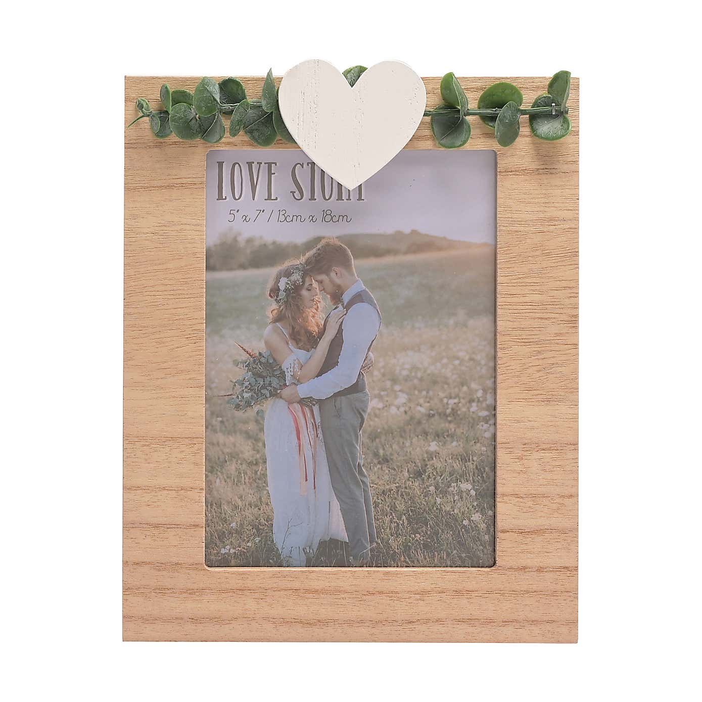Love Story Rustic Photo Frame with Heart & Leaves