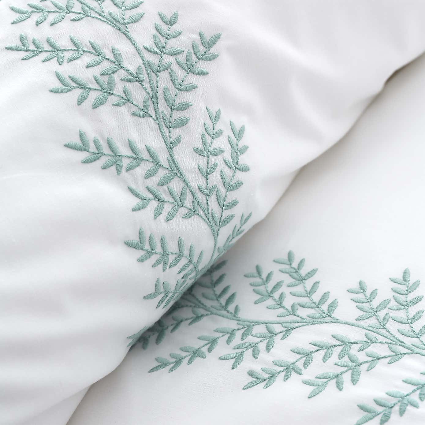 Bianca Fine Linens Embroid Leaf 100% Cotton Duvet Cover & Pillowcase Set