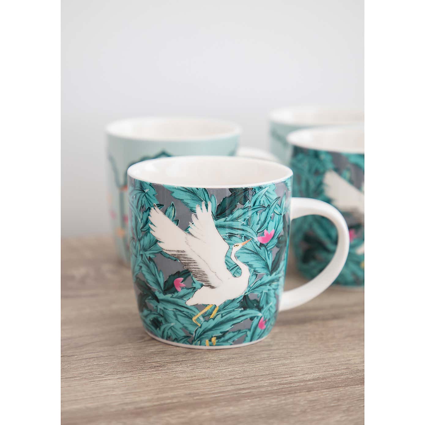 Kitchencraft Set of 4 Exotic Birds Green Stoneware Mugs