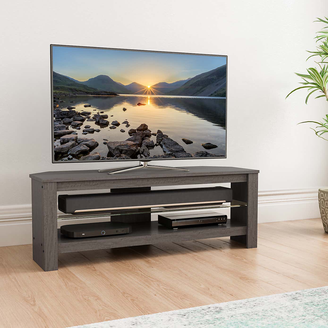 Calibre Plus Wide TV Stand, 115cm Grey Oak Effect