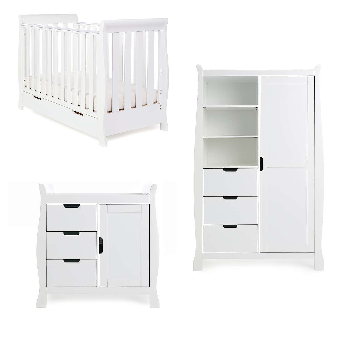 OBaby Stamford Mini 3 Piece Nursery Room Set, White