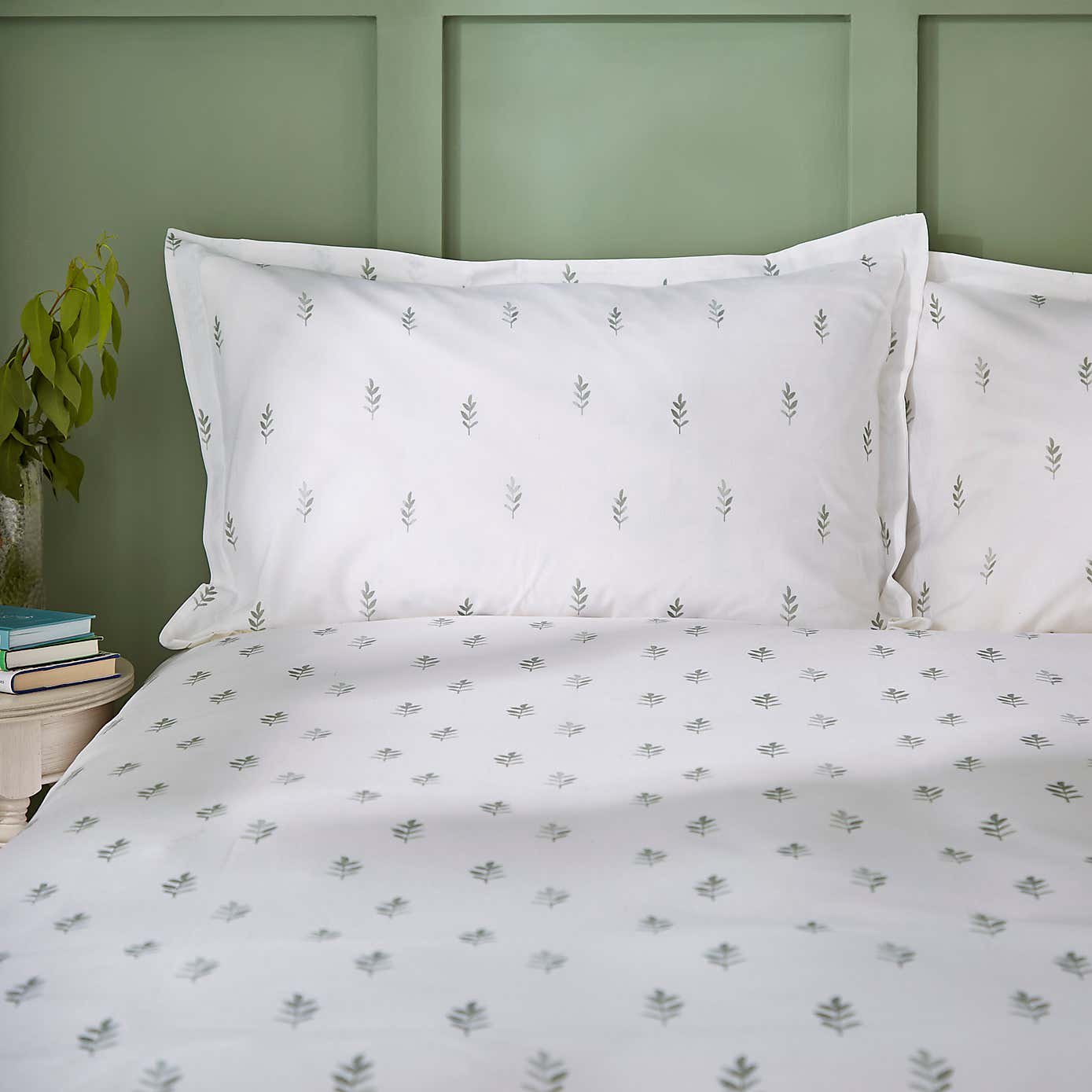Harper Stem Floral 144 Thread Count Sage Cotton Oxford Pillowcase