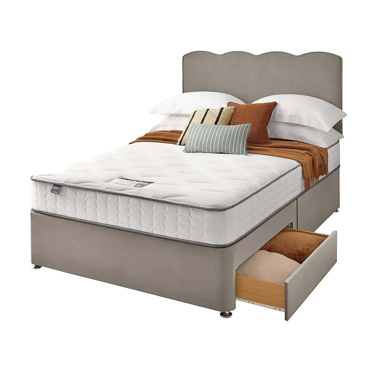 Silentnight 2 Drawer Divan Bed With Velvet Wave Headboard