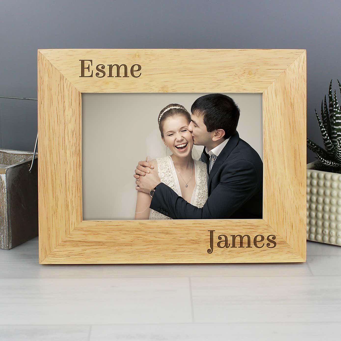 Personalised Couples Light Wood Landscape Photo Frame