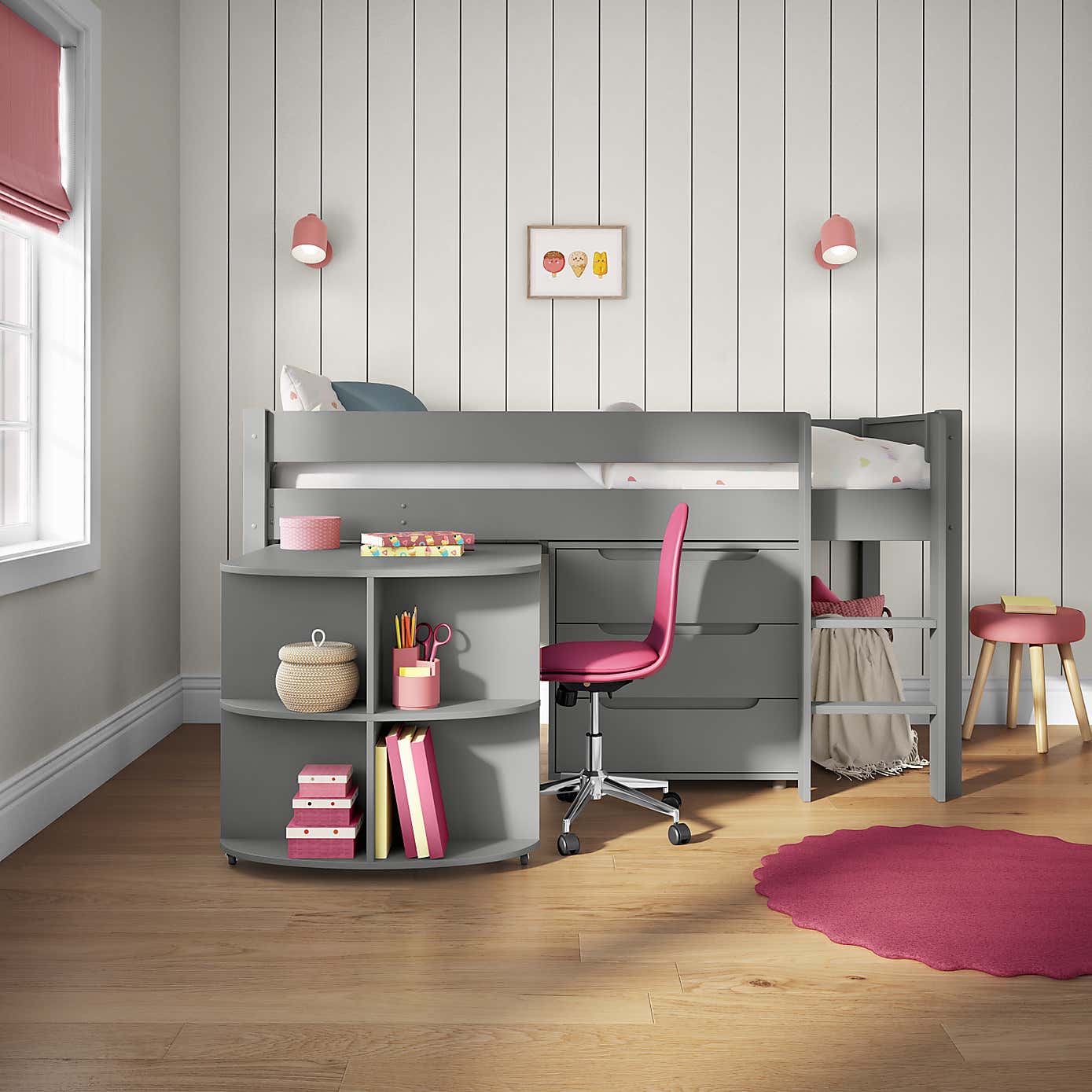 Stompa Classic Midsleeper With Pull Out Desk And 3 Drawer Chest