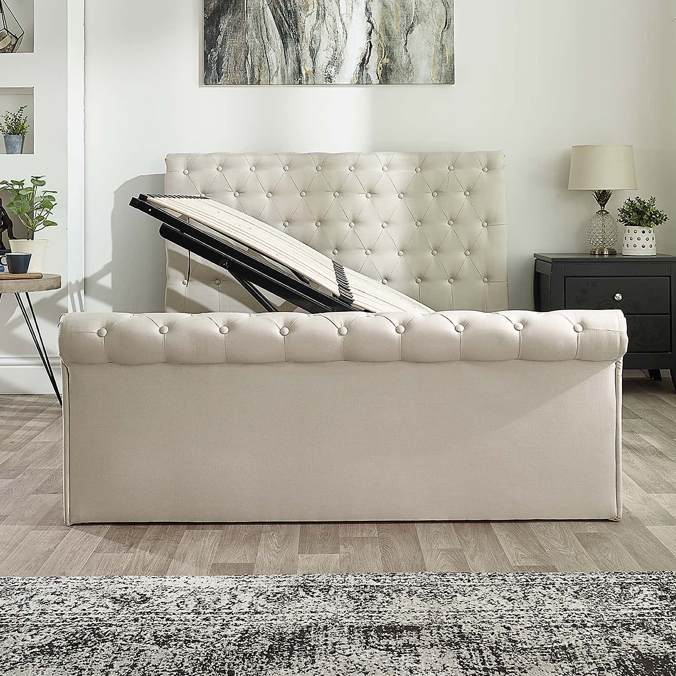 Chesterfield Linen Ottoman Bed Frame