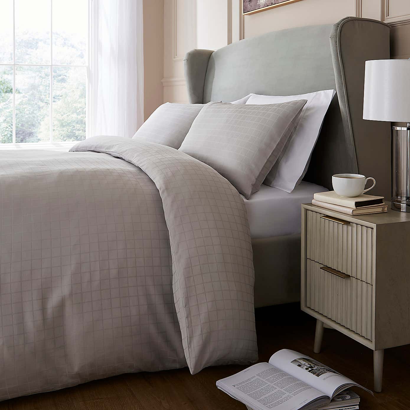 Hotel 200 Thread Count Check Duvet Cover & Pillowcase Set