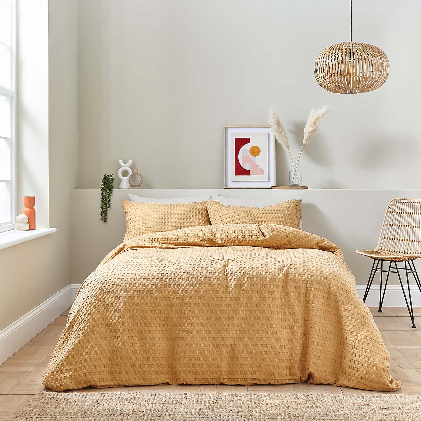 Emerson Waffle Sage Green Duvet Cover and Pillowcase Set