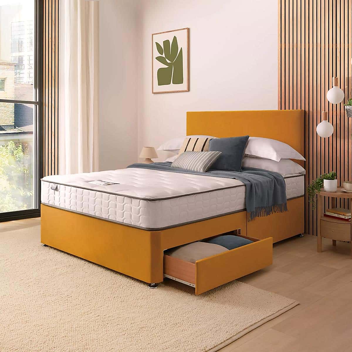 Silentnight 2 Drawer Divan Bed With Velvet Paris Headboard