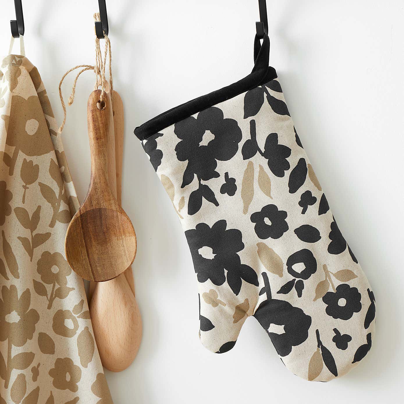 Floral Monochrome Cotton Single Oven Glove