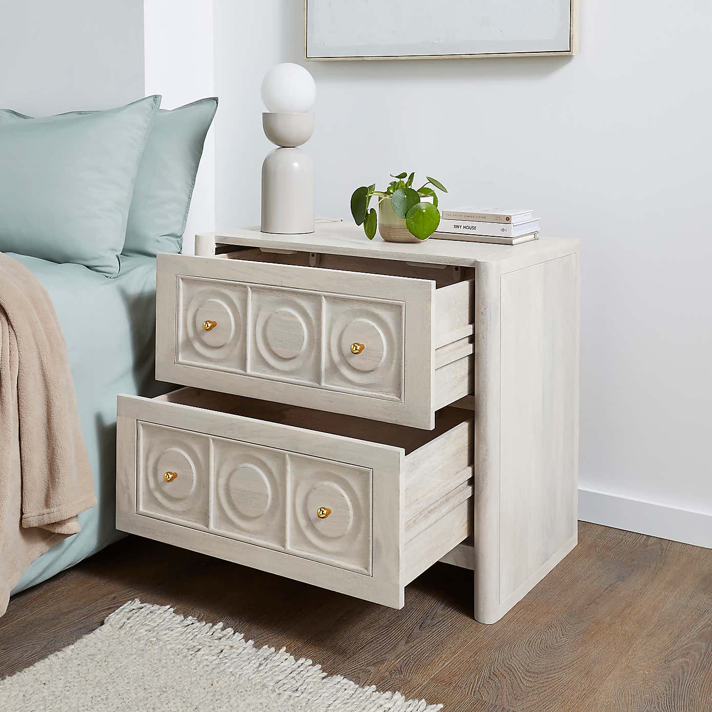 Theodore 2 Drawer Wide Bedside Table