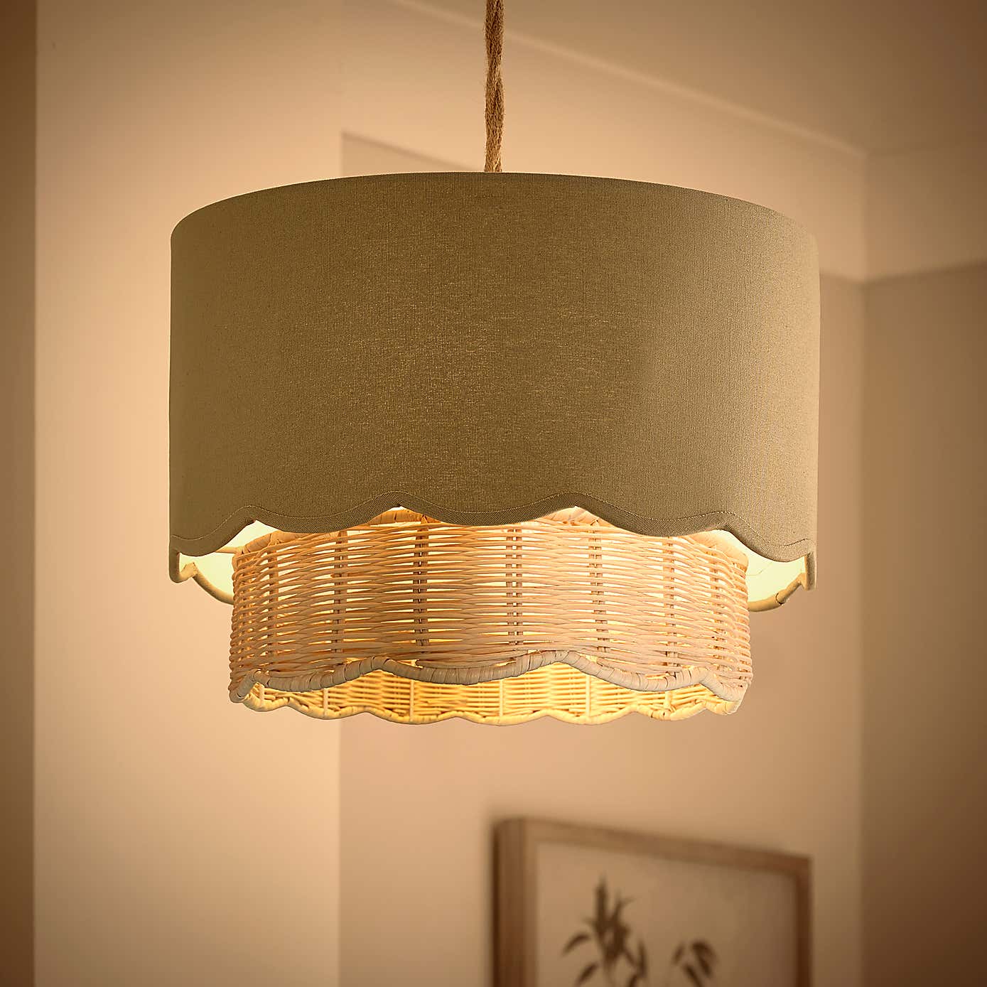 Sofia Round Rattan Scalloped Easy Fit Lamp Shade