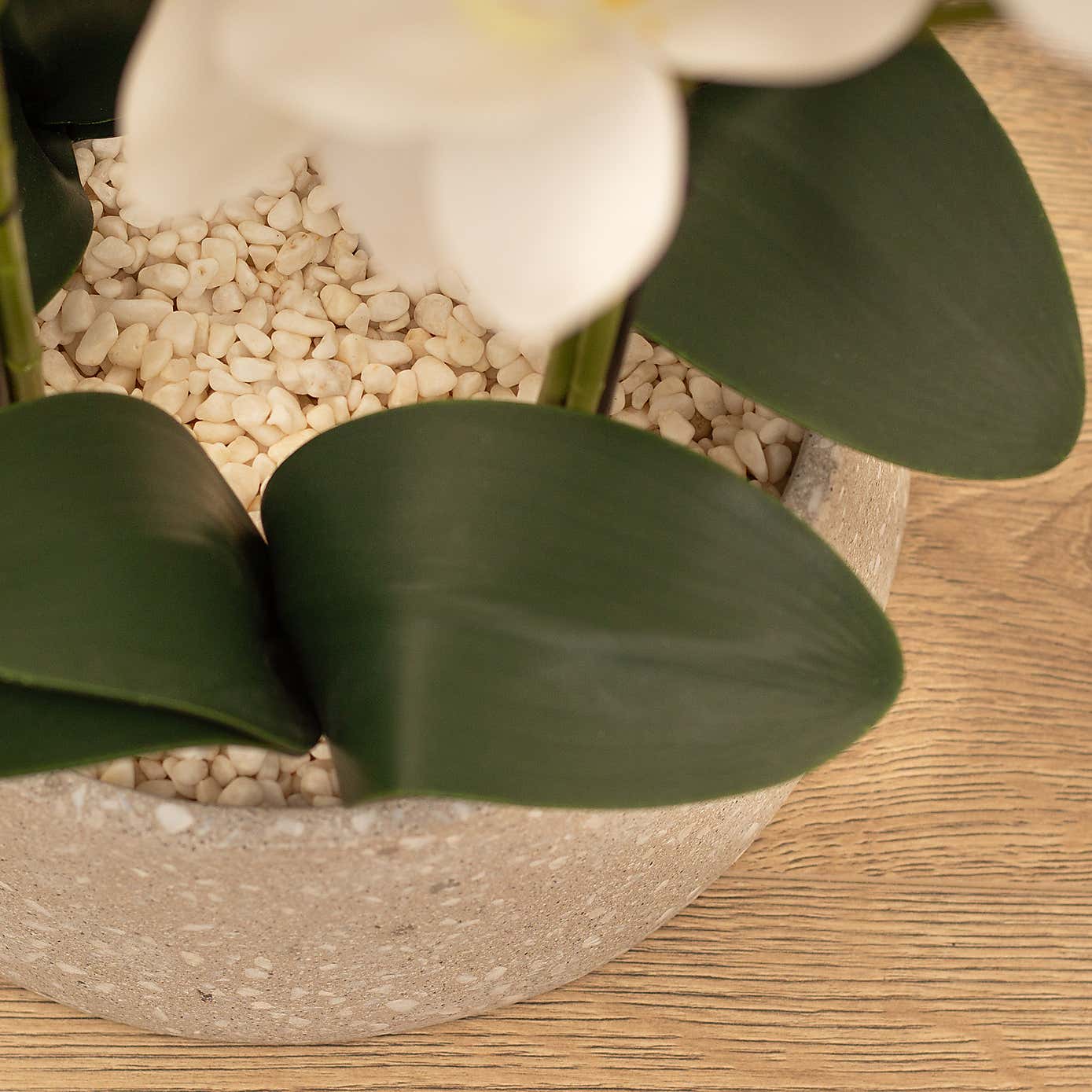 Artificial White Orchid in Grey Terrazzo Plant Pot