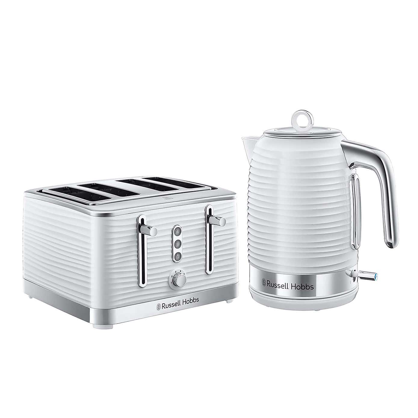Russell Hobbs Inspire White Kettle & 4 Slice Toaster