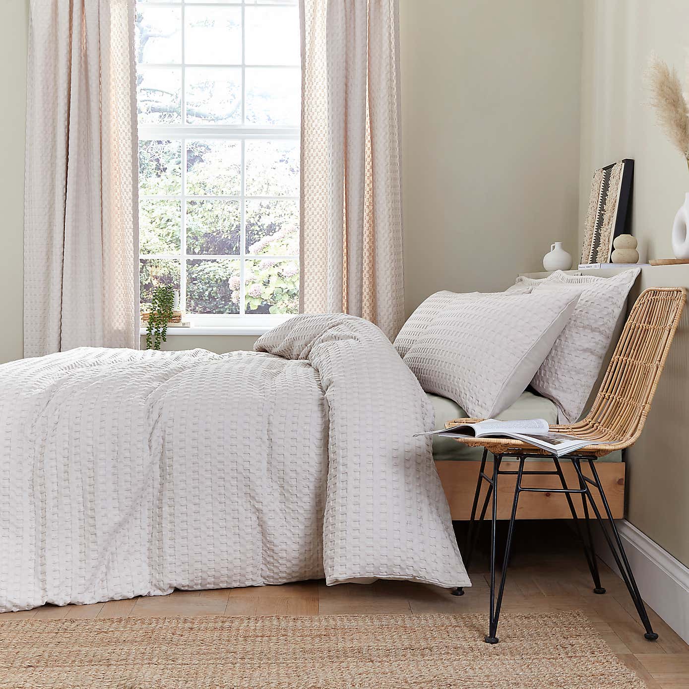Emerson Waffle Sage Green Duvet Cover and Pillowcase Set