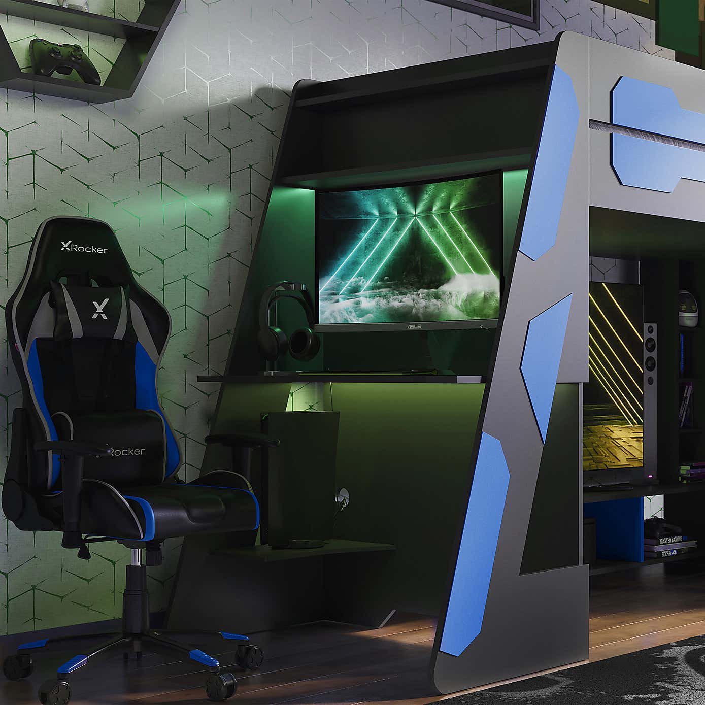 X Rocker Garrison High Sleeper Gaming Bed with Desk