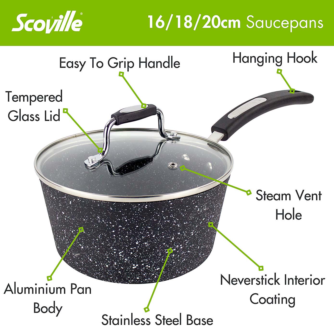Scoville Neverstick Non-stick Aluminium 3 Piece Saucepan Set