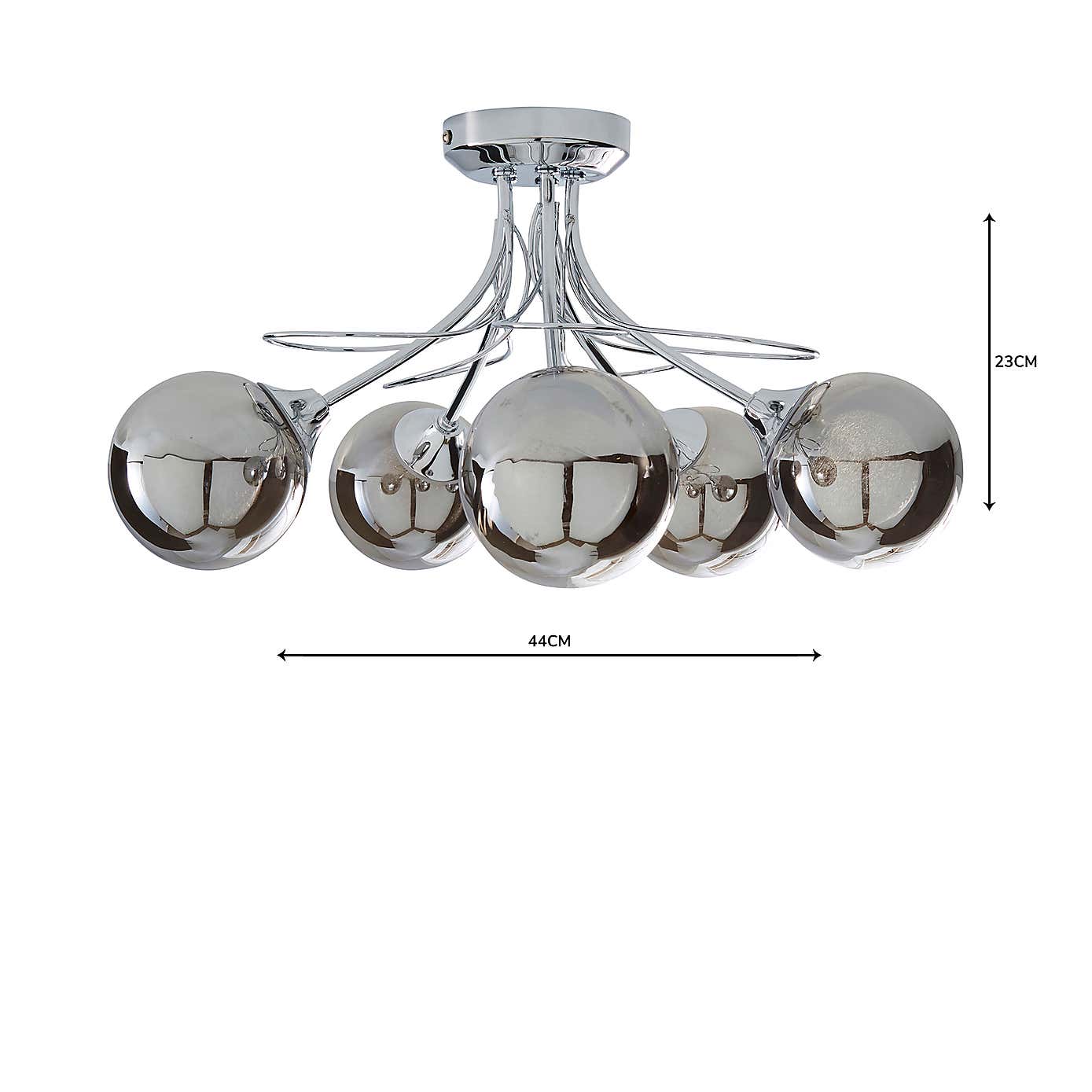 Mateo 5 Light Glass Chrome Semi-Flush Ceiling Fitting