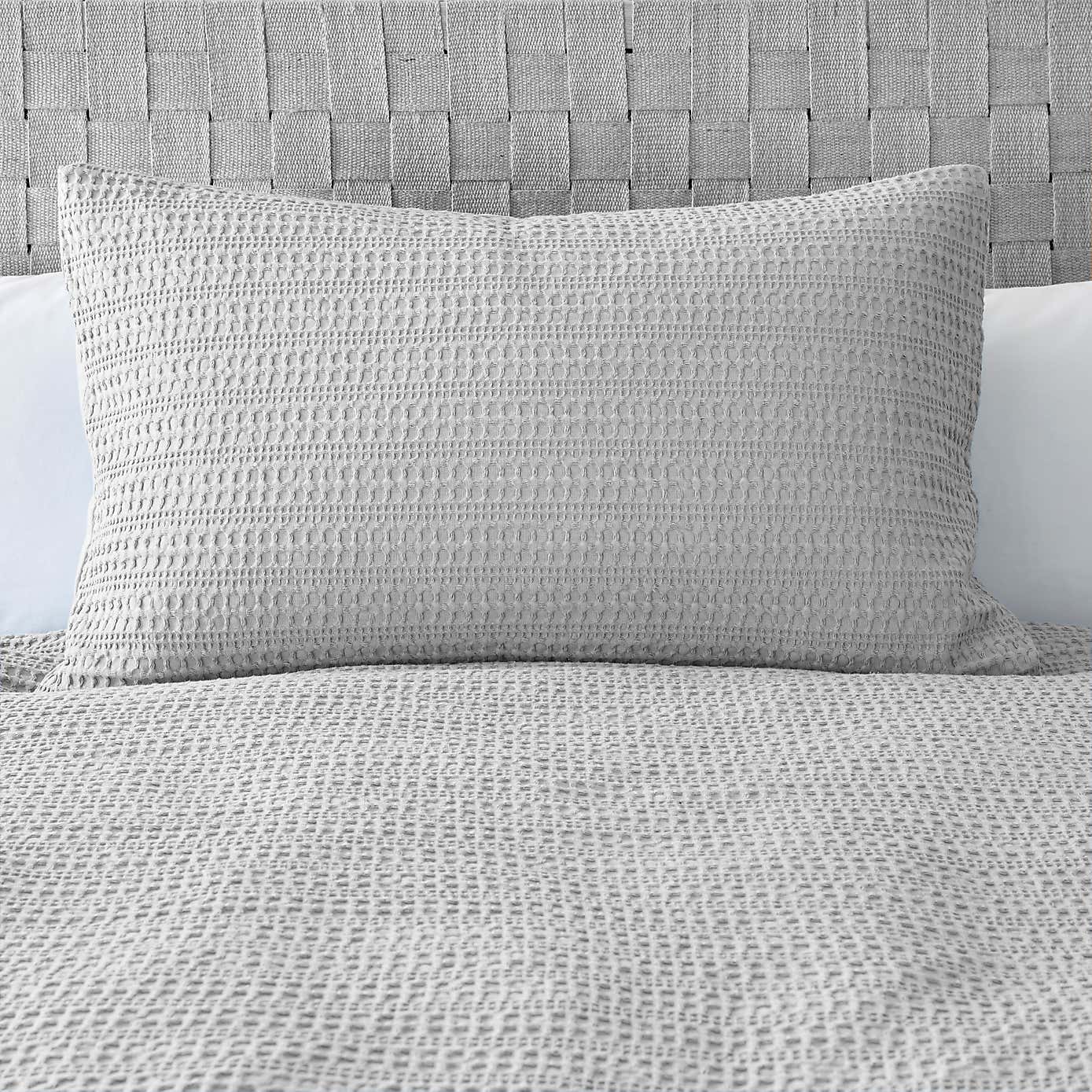Amberley Waffle Cotton Silver Duvet Cover and Pillowcase Set