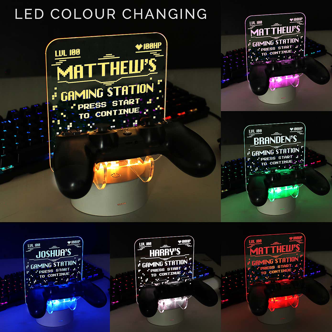 Personalised Gaming Controller Holder Colour Changing LED Light