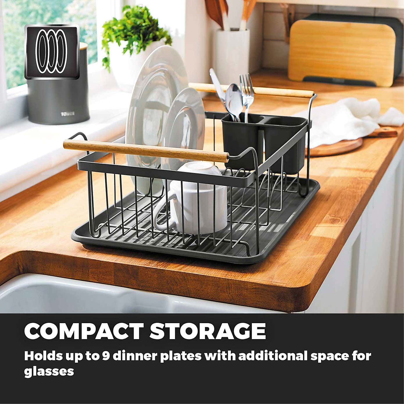 Tower Scandi Dish Rack with Wooden Handles