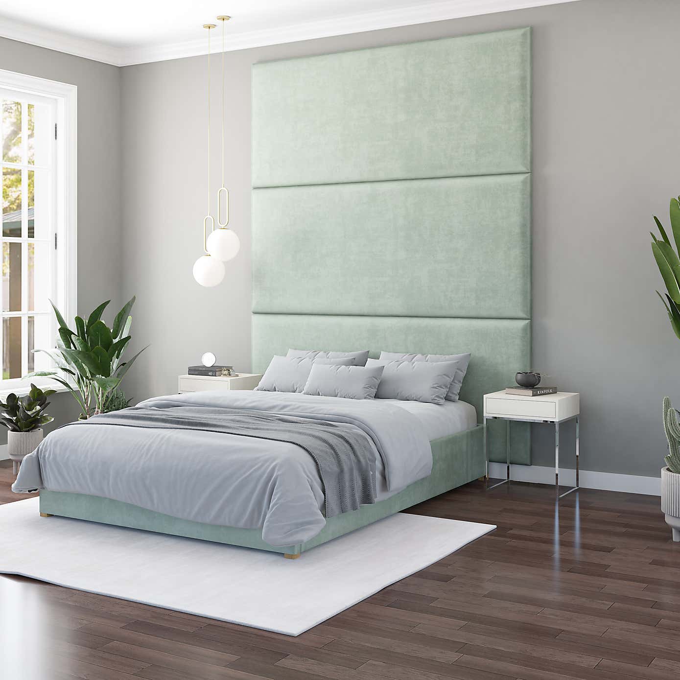 Hanging Wall Panel Dual Mount Plush Velvet Headboard