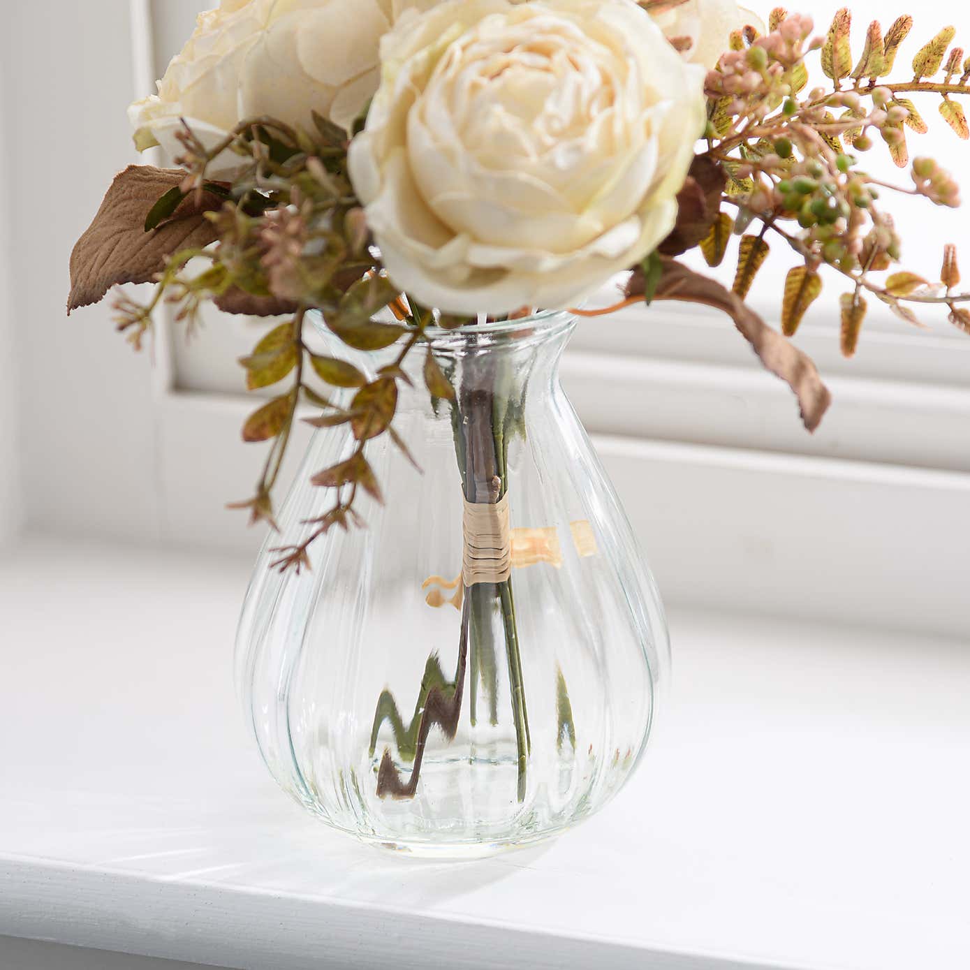 Artificial Dried Rose Bouquet in Glass Vase