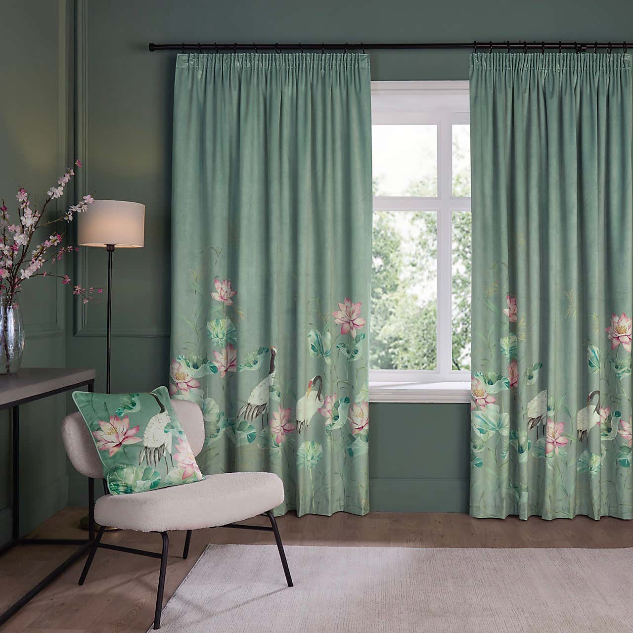 Holly Willoughby Lotus Garden Pencil Pleat Curtains