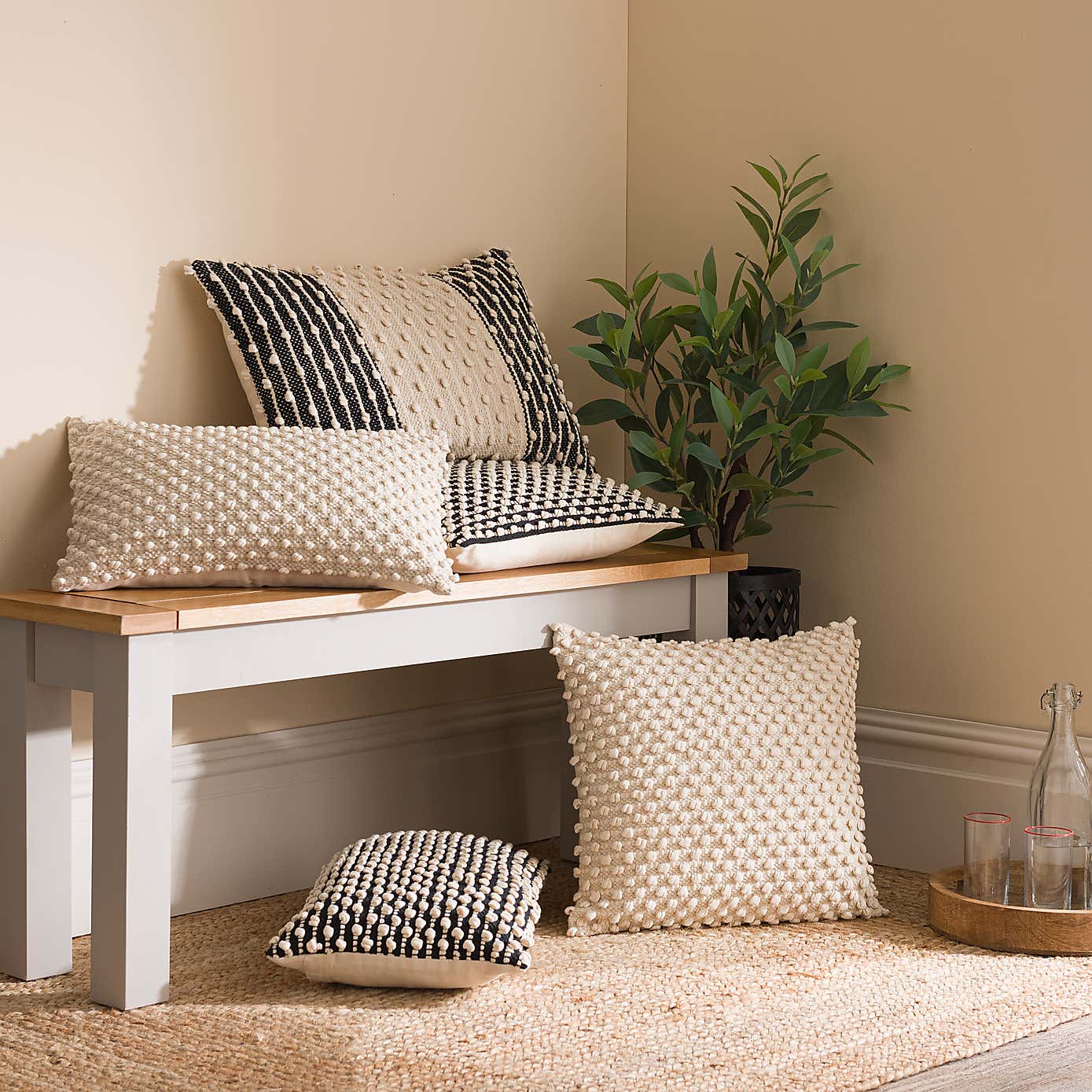 Jersey Bobble Banded Rectangle Cushion