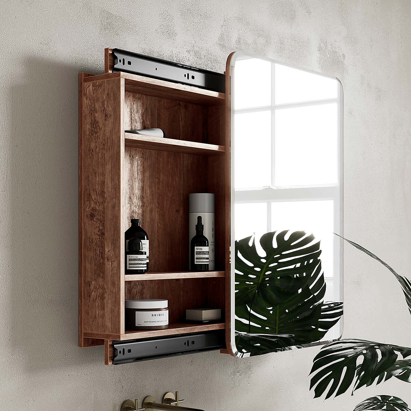Fulton Bathroom Mirror Wall Cabinet, Pine Effect