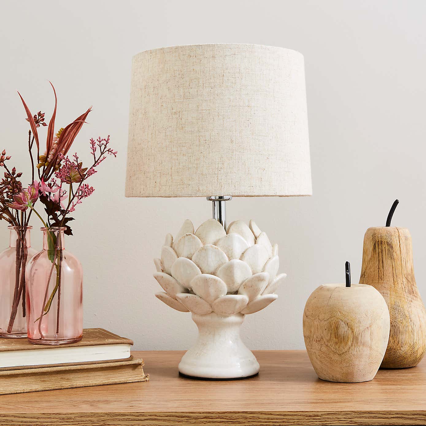 Dorma Brimstage Cream Artichoke and Linen Shade Table Lamp