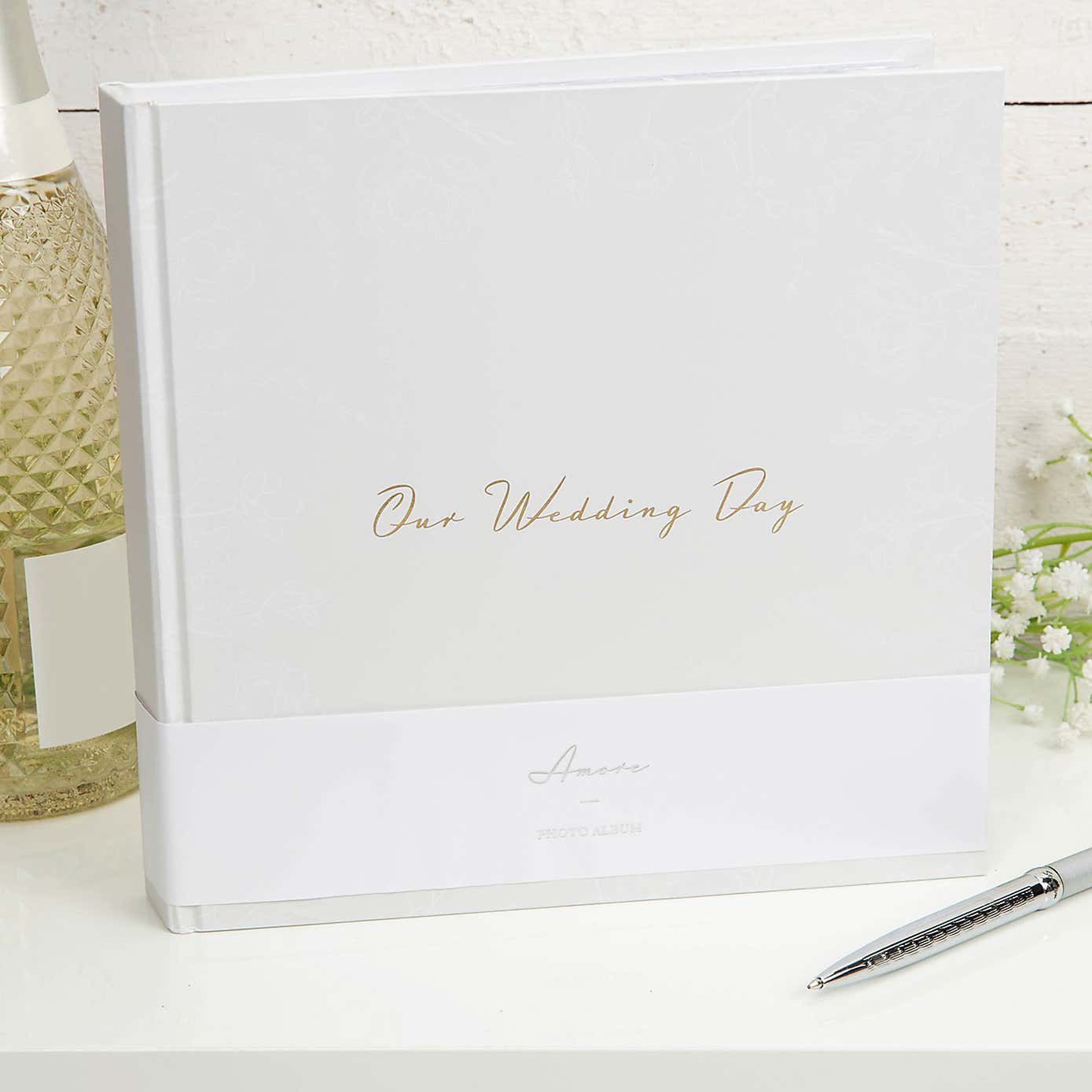 Our Wedding Day Grey Floral Photo Album
