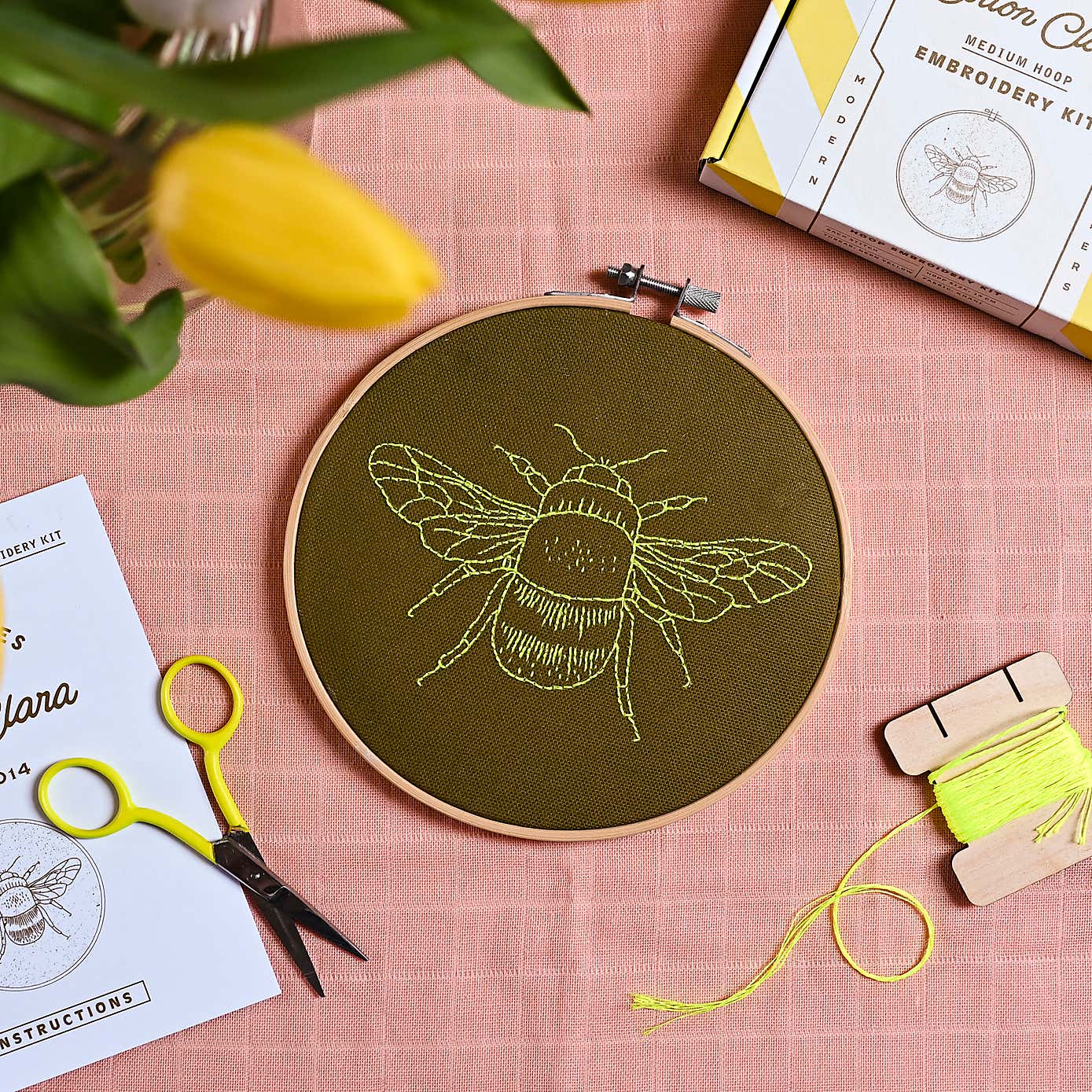 Cotton Clara Bee Khaki Embroidery Hoop Kit