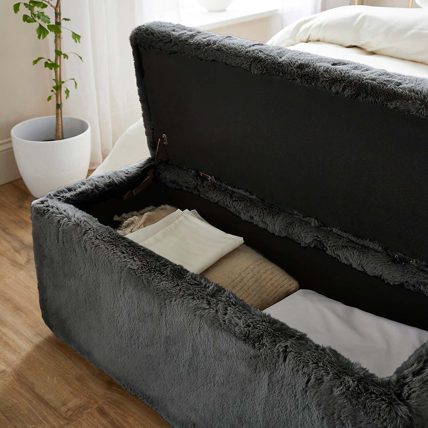 Elysia End of Bed Ottoman, Faux Fur