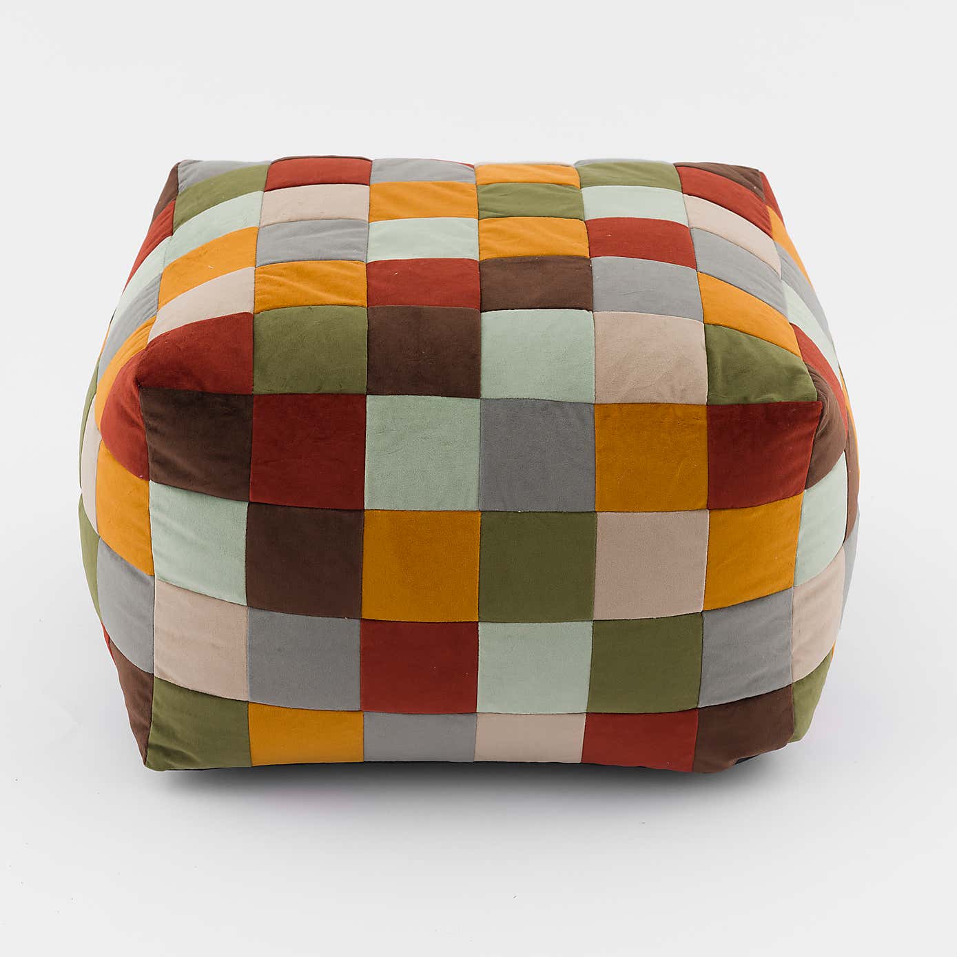 Eliza Blue Patchwork Cube Pouffe