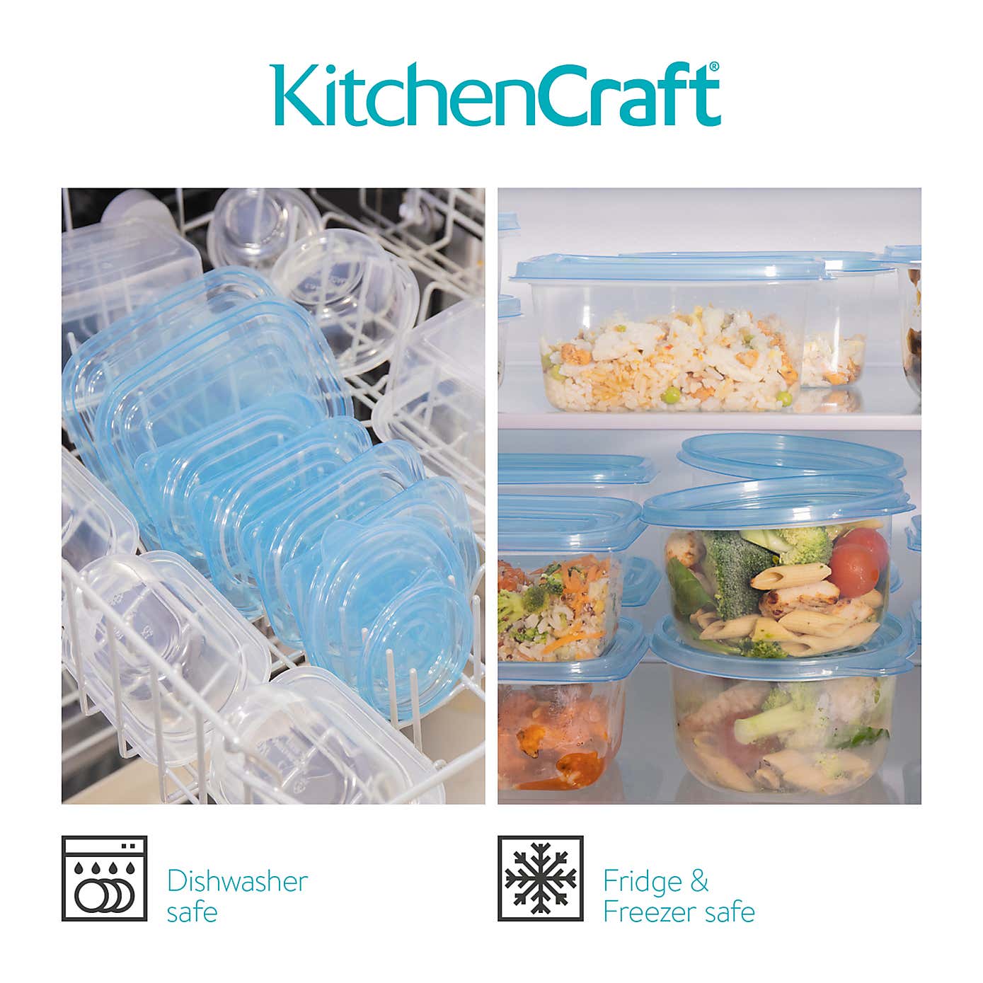 KitchenCraft Plastic Reusable Meal Prep Container Set, 50 Piece