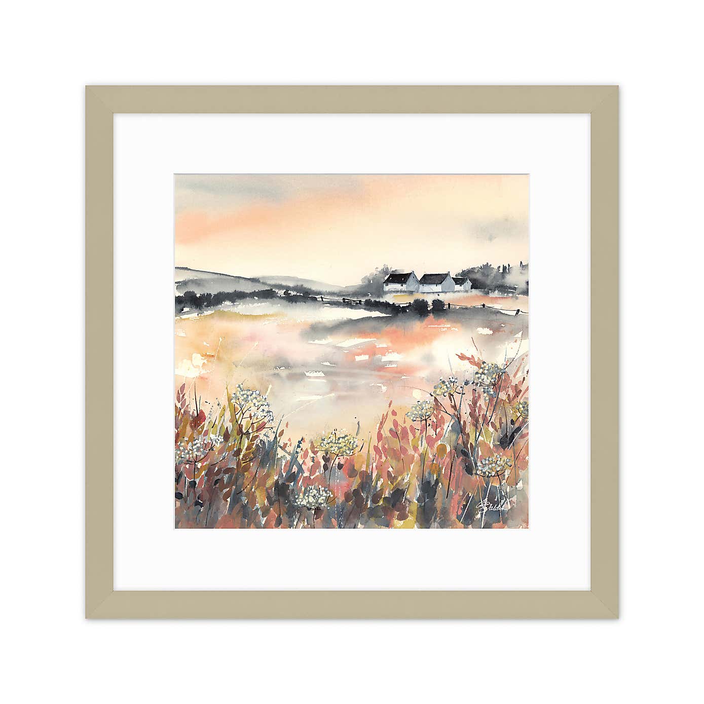 Peach Hills and Hedgerows Framed Print