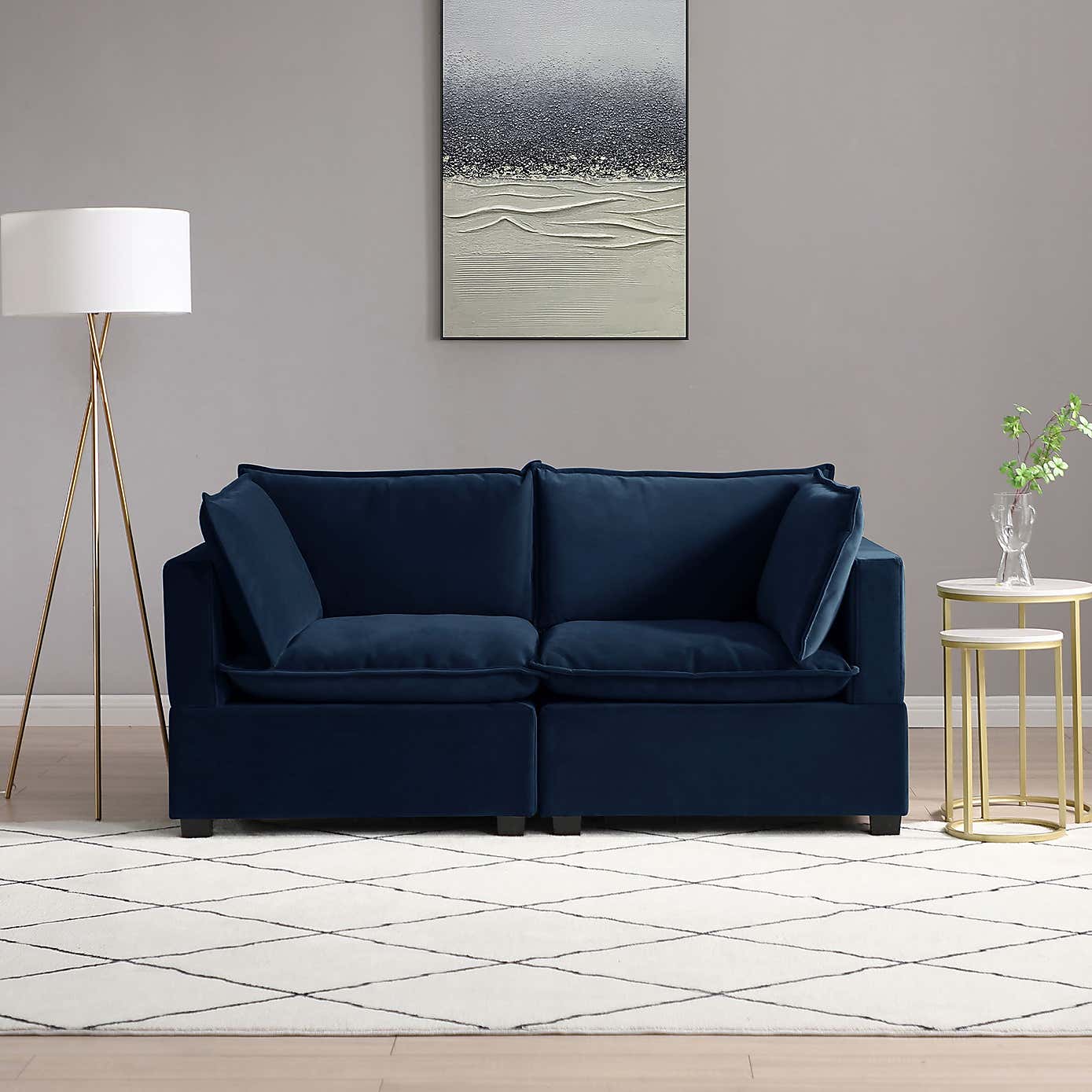 Moda 2 Seater Modular Sofa, Navy Velvet
