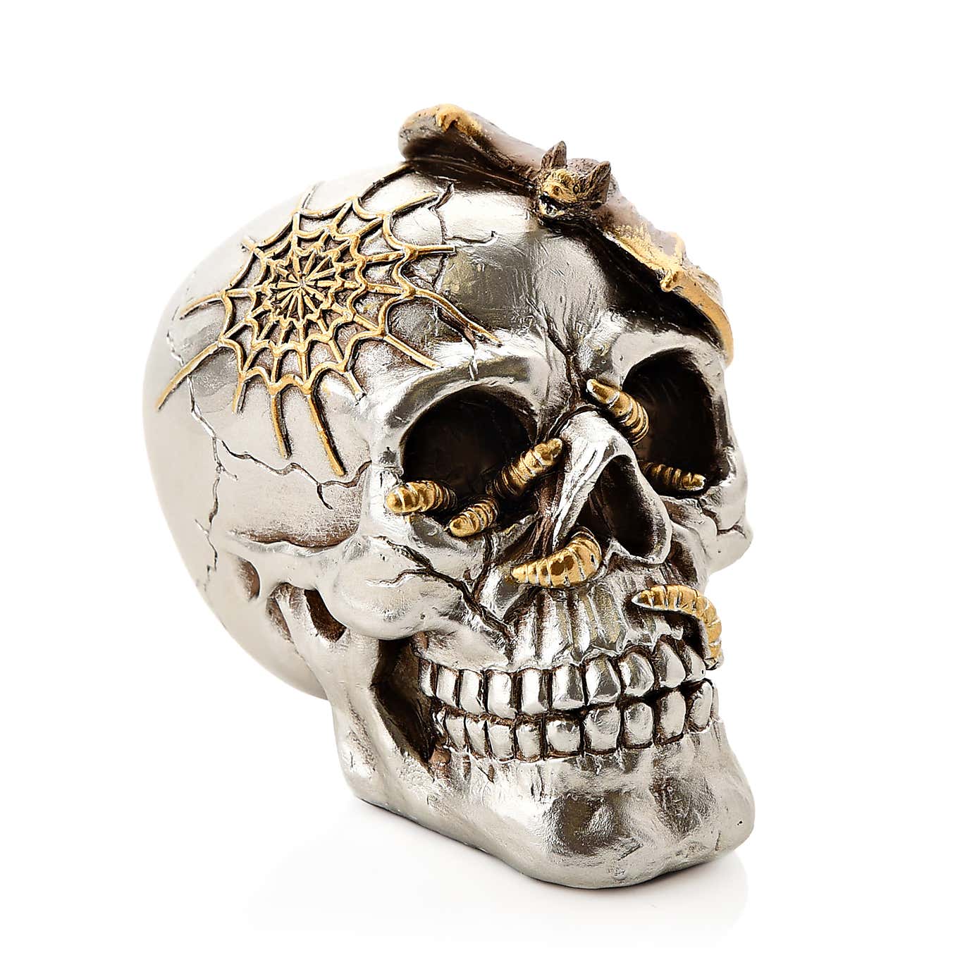Skull with Bat Resin Ornament