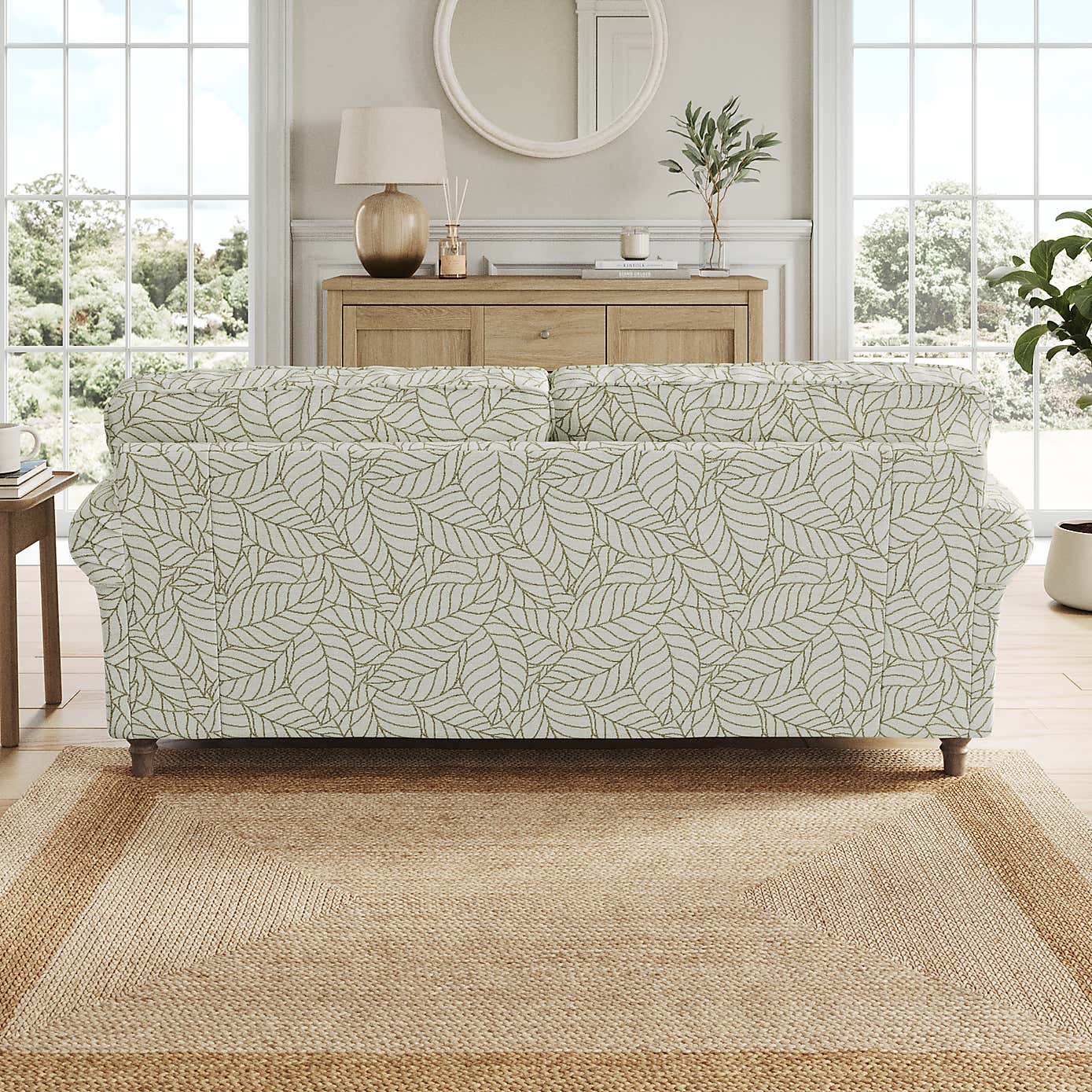 Flori 3 Seater Sofa, Leaf Print Fabric