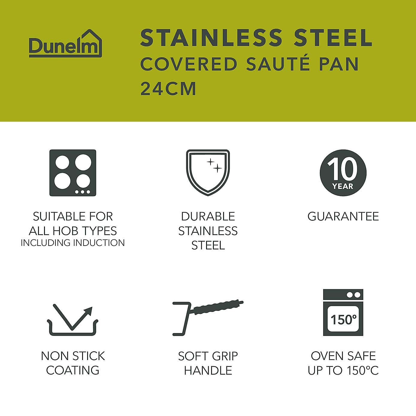 Non-Stick Stainless Steel Covered Saute Pan, 24cm