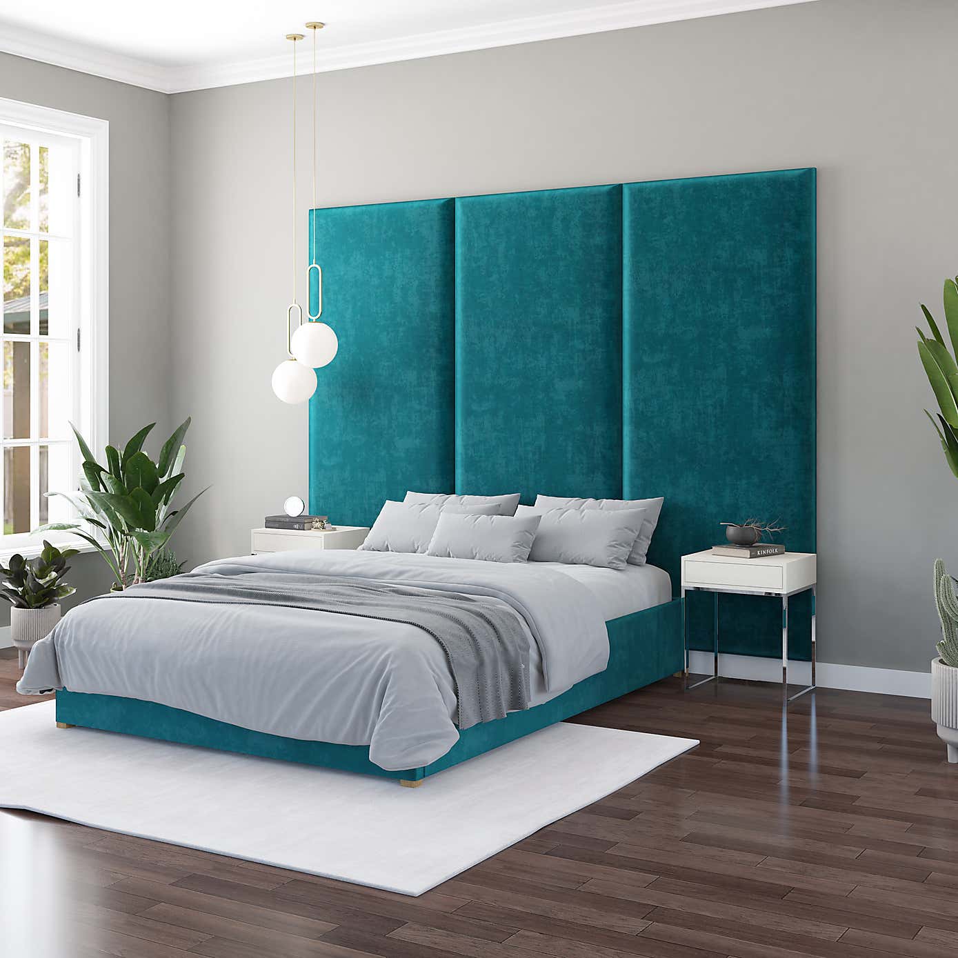 Hanging Wall Panel Dual Mount Plush Velvet Headboard