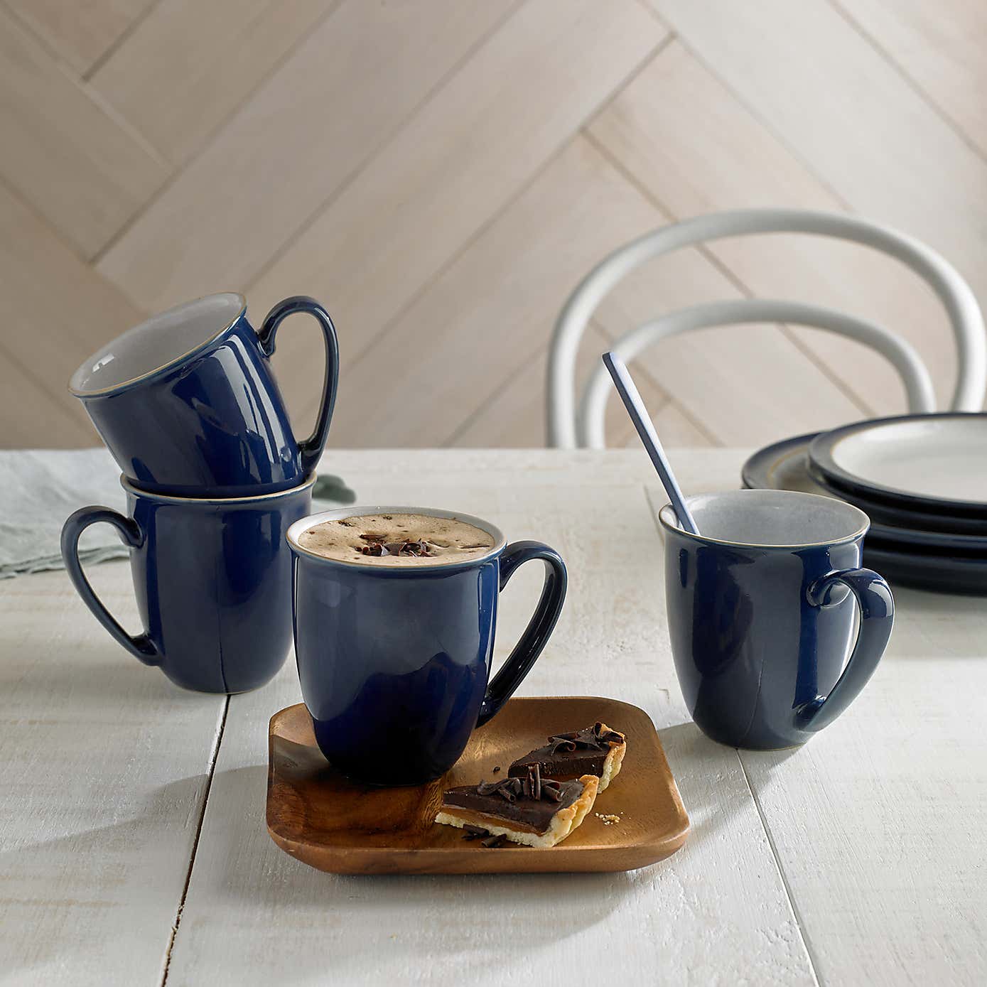 Set of Four Denby Elements Dark Blue Mugs